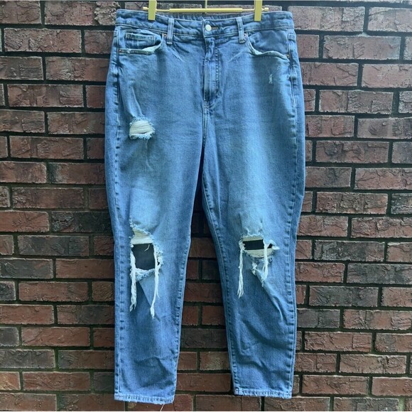 Lot Of 2 Old Navy OG & Sky Hi Straight Jeans Women’s 14 Distressed Med~Lite Wash - Picture 1 of 11